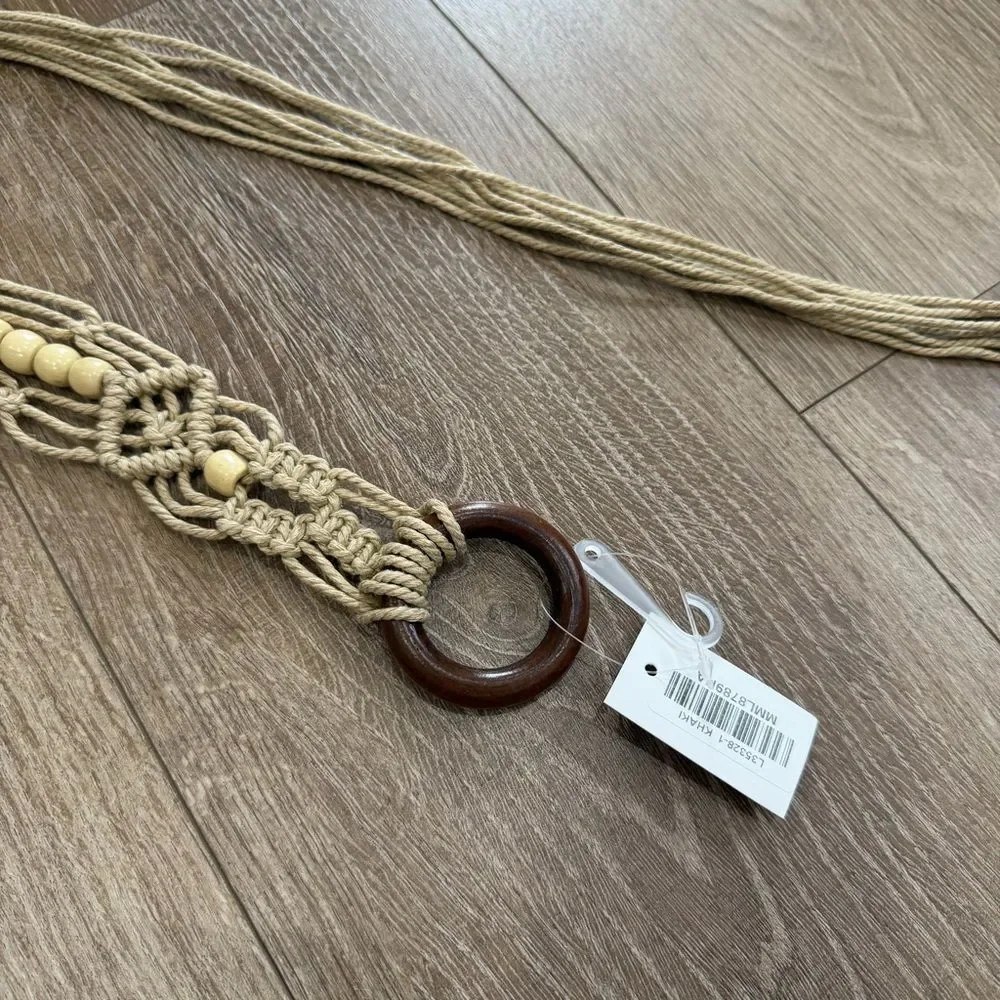 S O L D : Macrame Woven Rattan Straw Rope Braid Waist Belt O-Ring Wooden Buckle - Picture 5 of 15